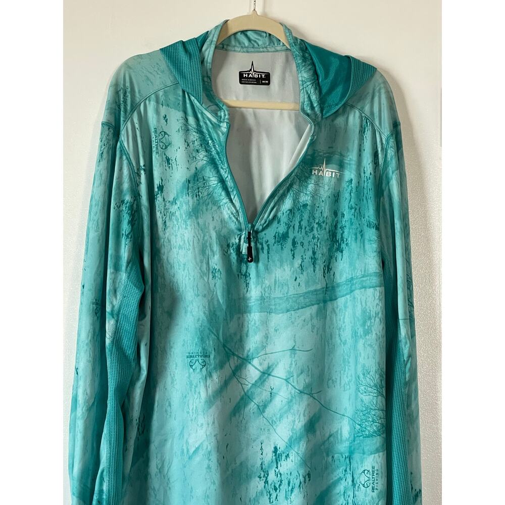 Habit Men’s Hooded Teal Realtree fishing pattern Jacket Medium - Picture 3 of 11
